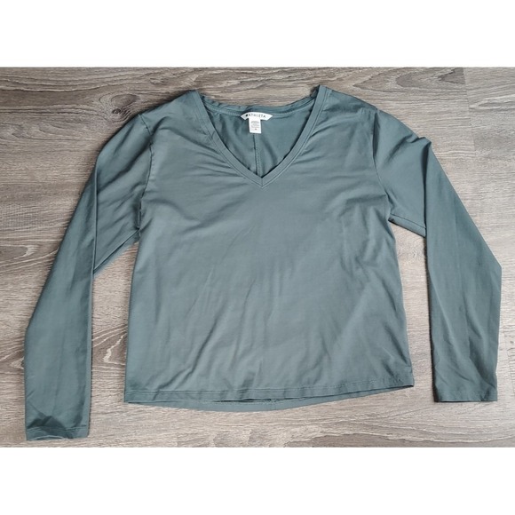 Athleta V Neck Top Shirt‎ Long Sleeve Womens Size Medium Green/Sage *No care tag - Picture 1 of 7